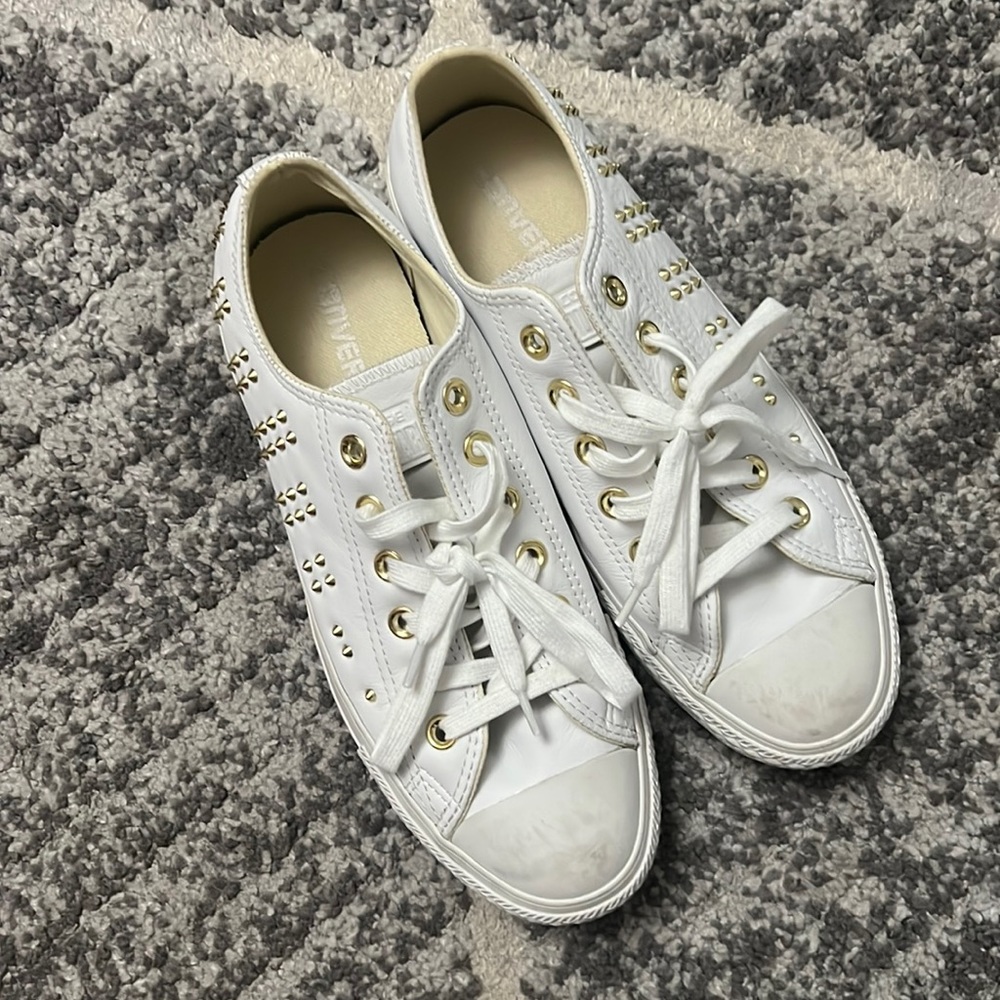 White converse gold stud sneakers